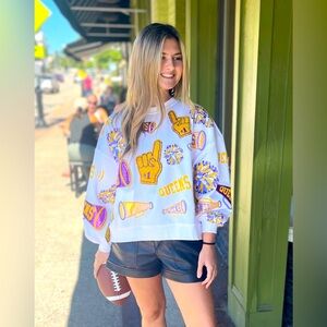 Queen of Sparkles Purple and Yellow Cheers Queen Icon Sweatshirt